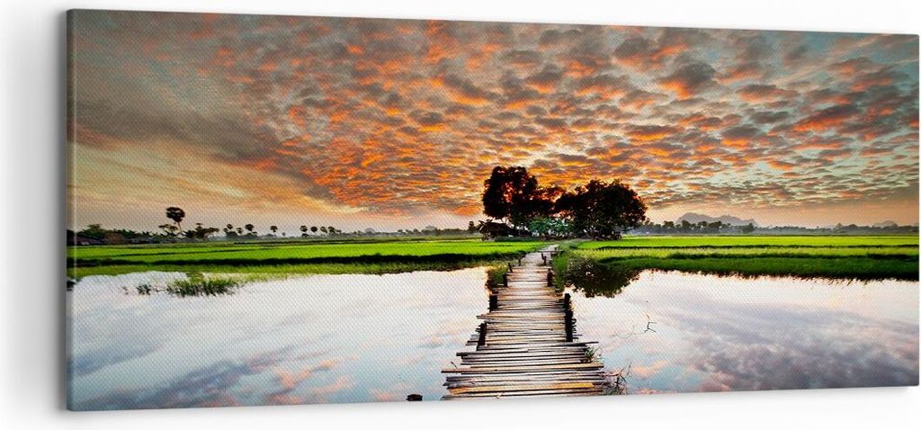 Bild auf Leinwand - Leinwandbild - Asien brücke see natur - 120x50cm - Wand Bild - Wanddeko - Leinwanddruck - Bilder - Kunstdruck - Wanddekoration...