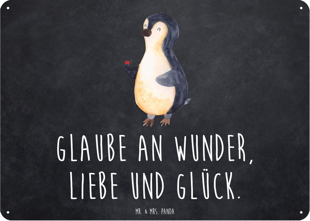 Mr. & Mrs. Panda tafel Pinguin Marienkäfer DIN A6 - Kreidetafel - Geschenk, Aufmerksam, Metallbild, Lebensfreude, Kleine Wunder, Wandbild, Glück,...