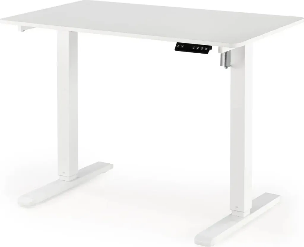 Bureau assis-debout B53 blanc avec plateau réglable pour télétravail