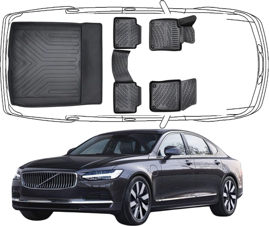 3D Fußmatten & Kofferraumwanne Auto Set Kompatibel mit Volvo S90 2016 - 2025