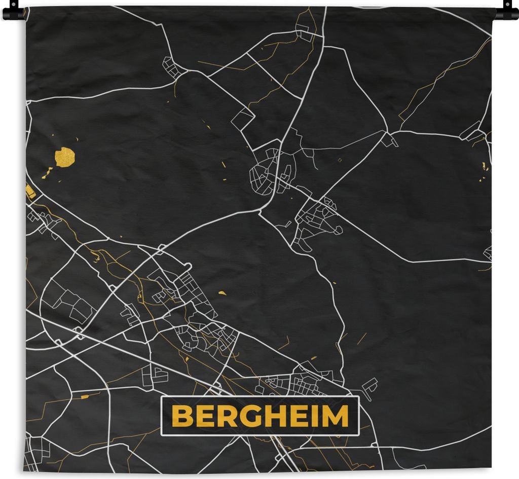 MuchoWow Wandteppich Wandbehang Deutschland - Schwarz und Gold - Bergheim - Stadtplan - Karte 120x120 cm Tapisserie Dekoration Wandtuch - Modern ...