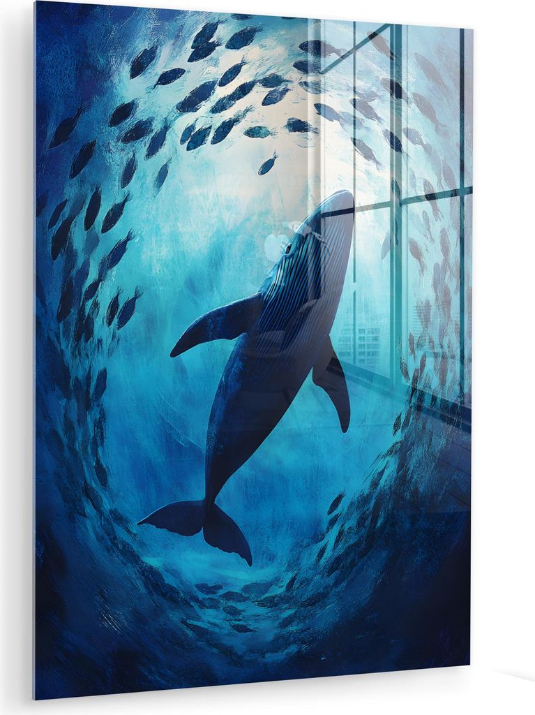 MuchoWow Glasbilder - Bilder auf Wandbild - Foto auf Glas Wal - Fisch - Dunkelblau 60x80 cm Wanddekoration aus Glas - Acrylglasbild - Acrylbilder -...