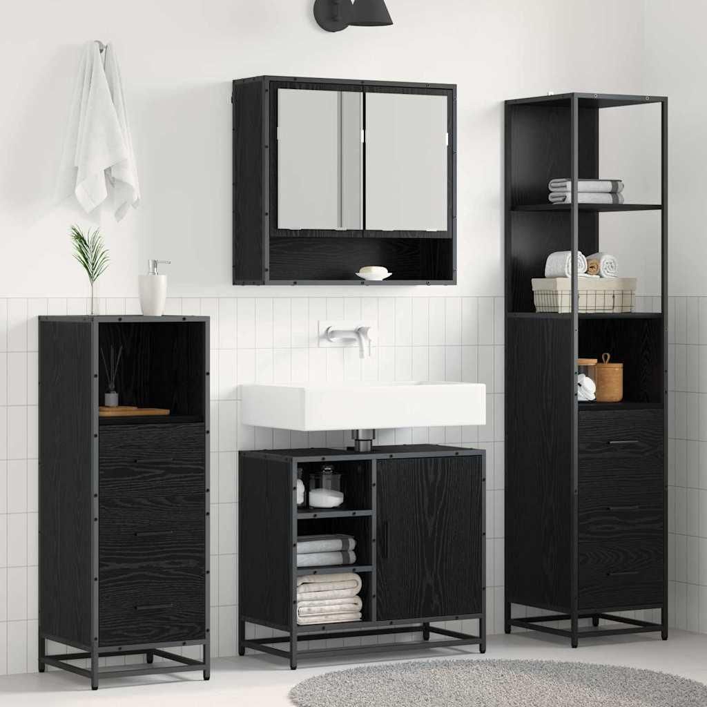 "Schlussverkauf" Badezimmer Sets 3 Stück - Badmöbel/Badschrank/Badregal - Schwarz Eichen-Optik Holzwerkstoff C13269