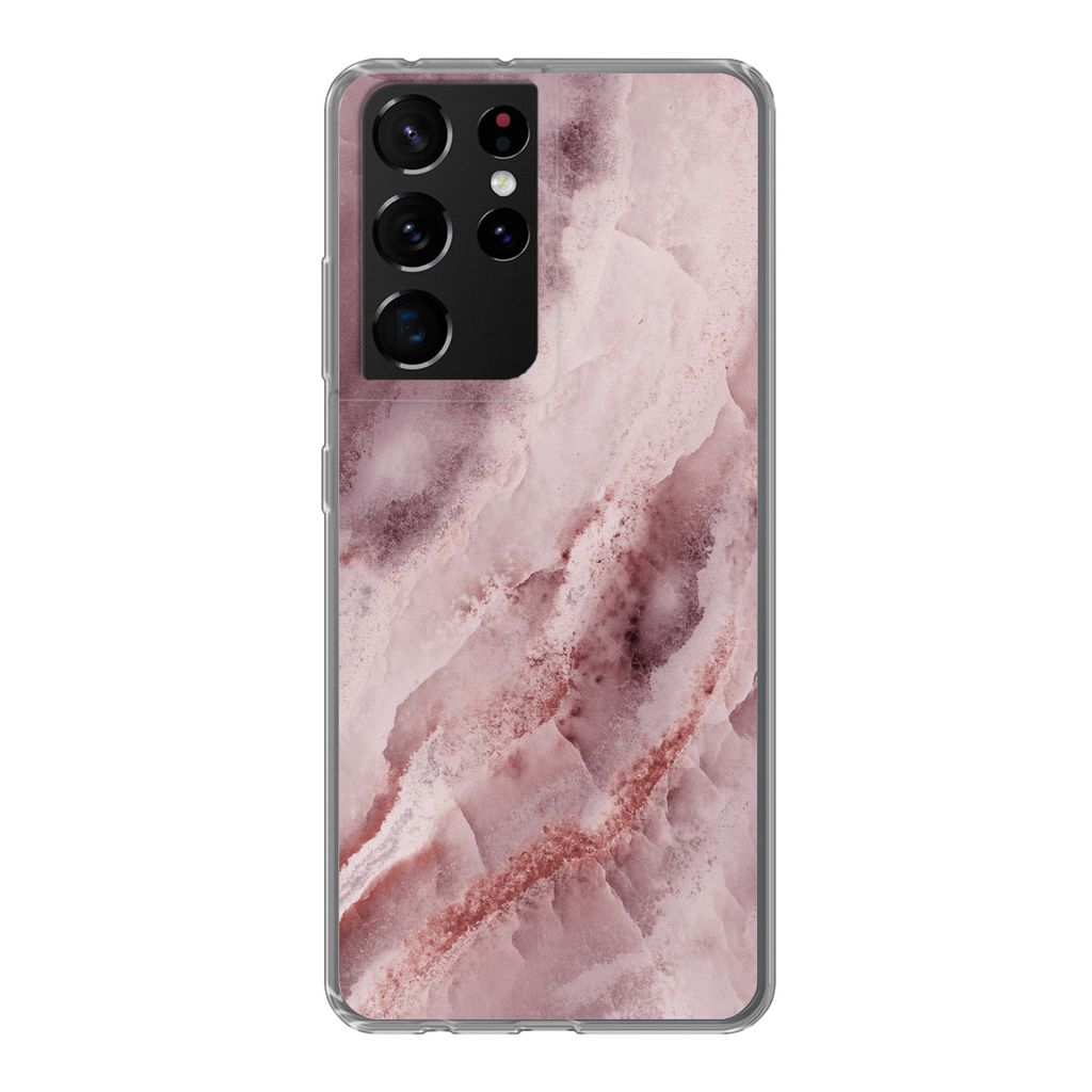 MuchoWow Handyhülle Schutzhülle Hülle für Samsung Galaxy S21 Ultra Naturstein - Rosa - Luxus Silikon Softcase Handy Hülle - Mobiltelefon