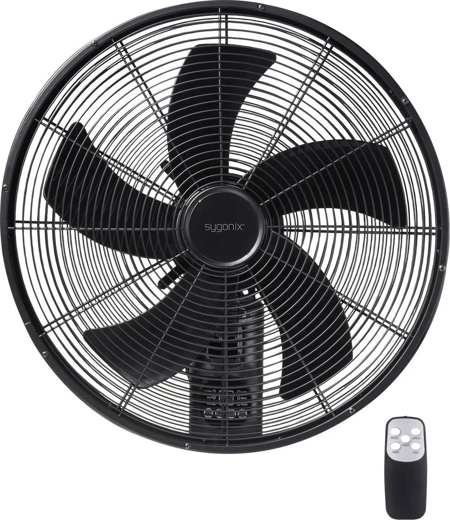 Sygonix Ventilateur mural noir 45cm avec télécommande et minuterie