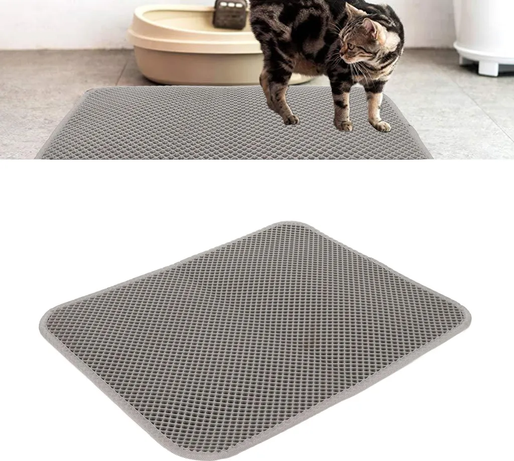 Tapis pour bac à litière chaton 50x40 cm gris anti-projection sol propre