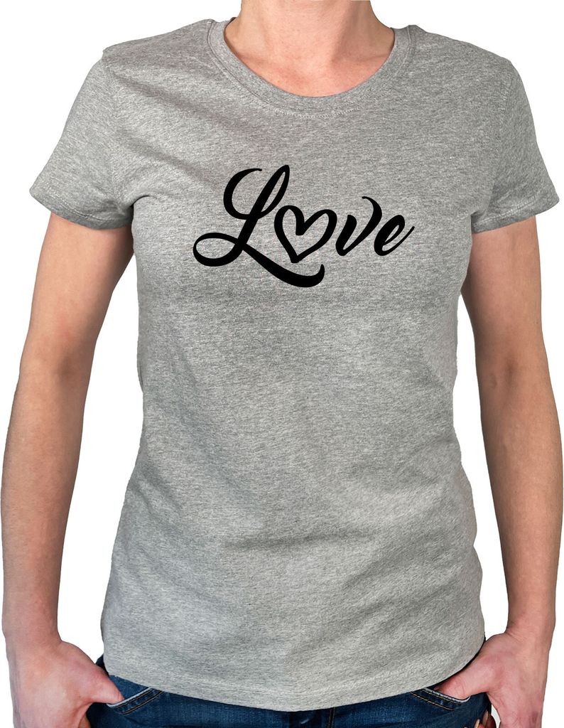 Huuraa Damen T-Shirt Love Herz Hearth S Sport Grey Bio Baumwolle Fairtrade Damenshirt Geschenkidee