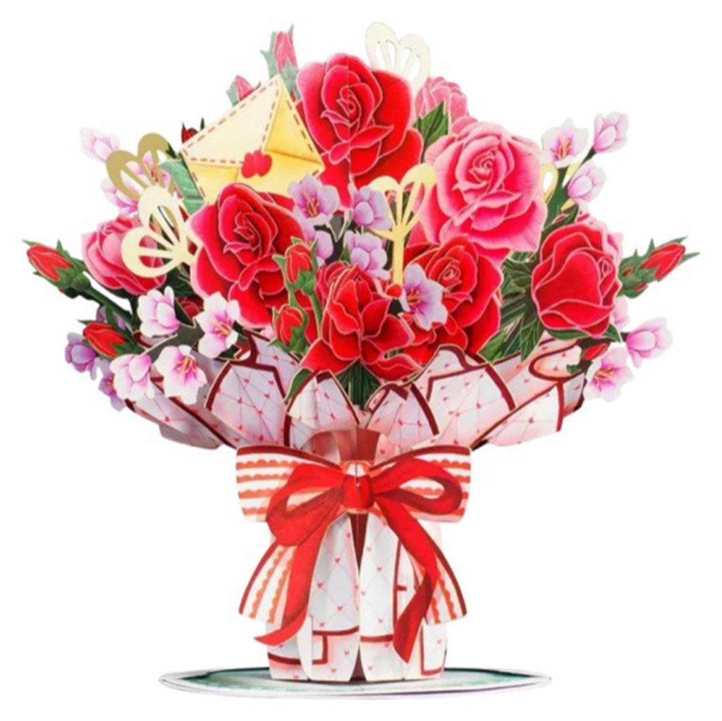 Pop-Up-Valentinstagskarte mit Wildblumenmotiv, 3D-Papierblumenstrauß, Grußkarte, faltbare romantische Blumenkarte für Geburtstag, Muttertag, Jah...