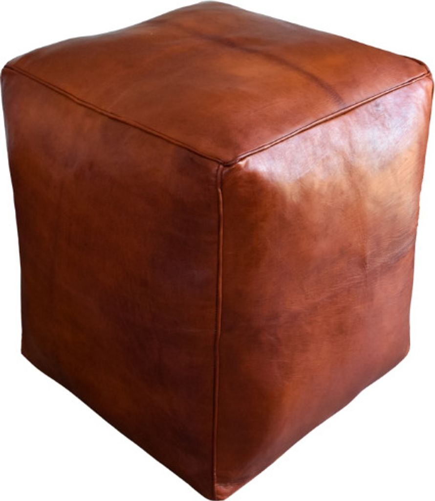 Čtvercový puf z pravé kůže - Medově hnědý - Ruční výroba - Obrázek produktu 