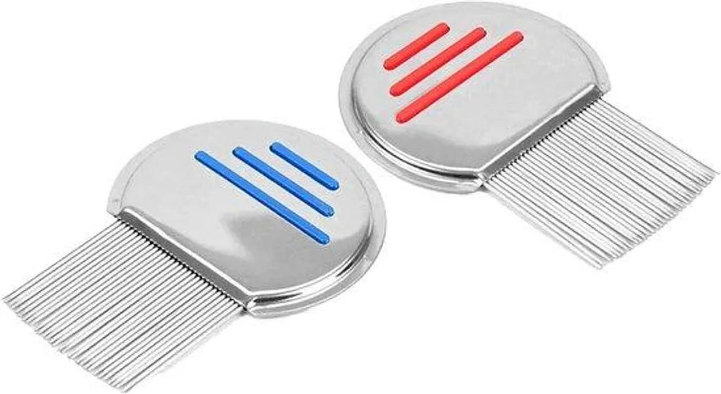 Lot de 2 peignes anti-poux extra fins en métal coloris rouge et bleu