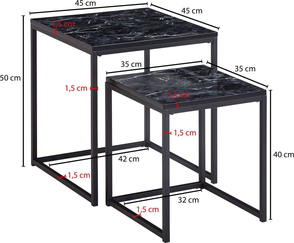Couchtisch Set 2-tlg Gold - 100x48cm & 70x70cm, Metallgestell Mit Marmoroptik