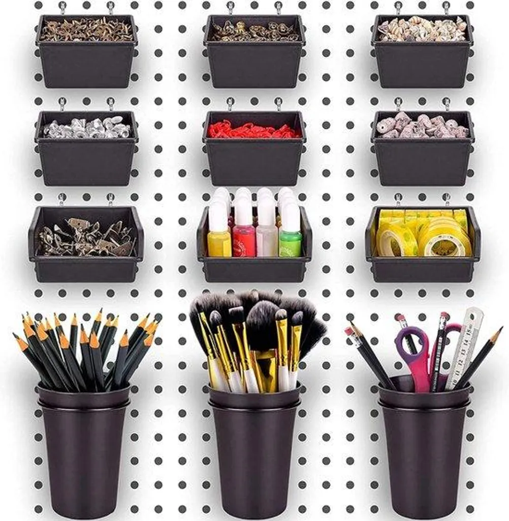 Lot de 15 éléments de rangement muraux avec crochets et bacs à bec