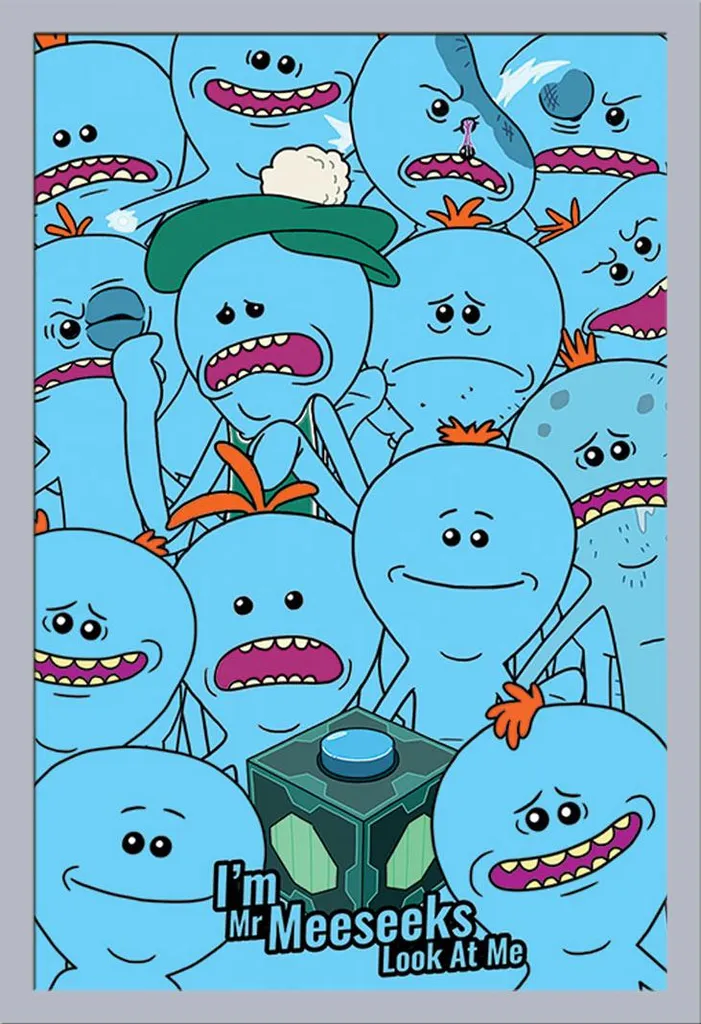 Déco Murale Rick & Morty Poster Mr. Meeseeks Encadré Argent pour Salon Geek
