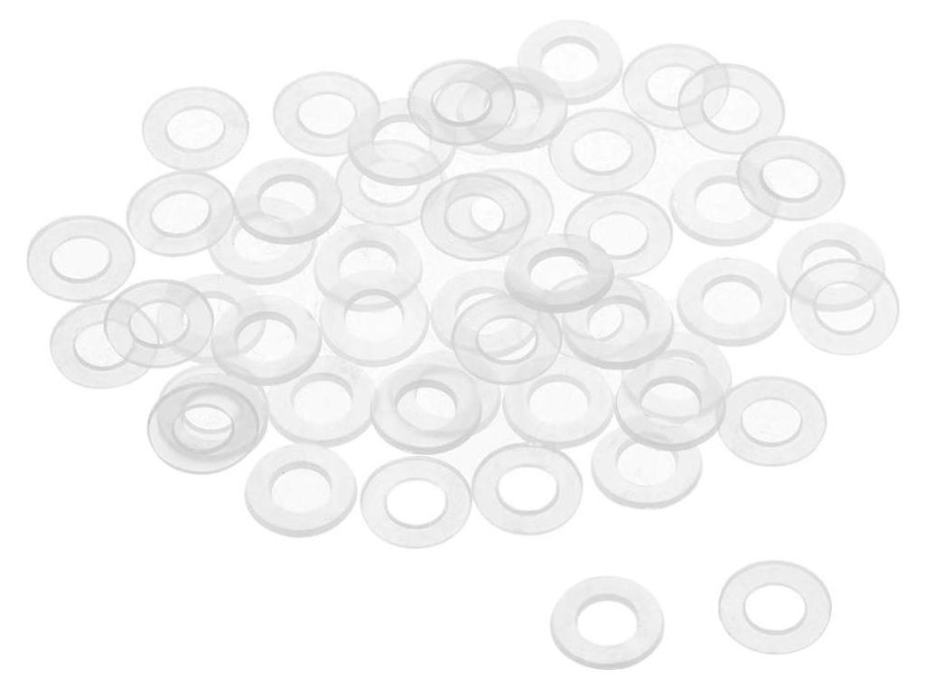 50 flache Nylonringe M5, Dichtung, 10 mm Außendurchmesser, 5 mm Innendurchmesser, 1 mm Dicke, transparent, für Armaturen, Rohre, Wasserschläuche...
