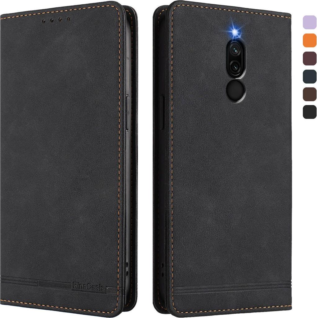 Hülle für Xiaomi Redmi 8/Redmi 8A, Retro Kunstleder Ständer Klapphülle mit Kartenfächer und Magnetische Schwarz