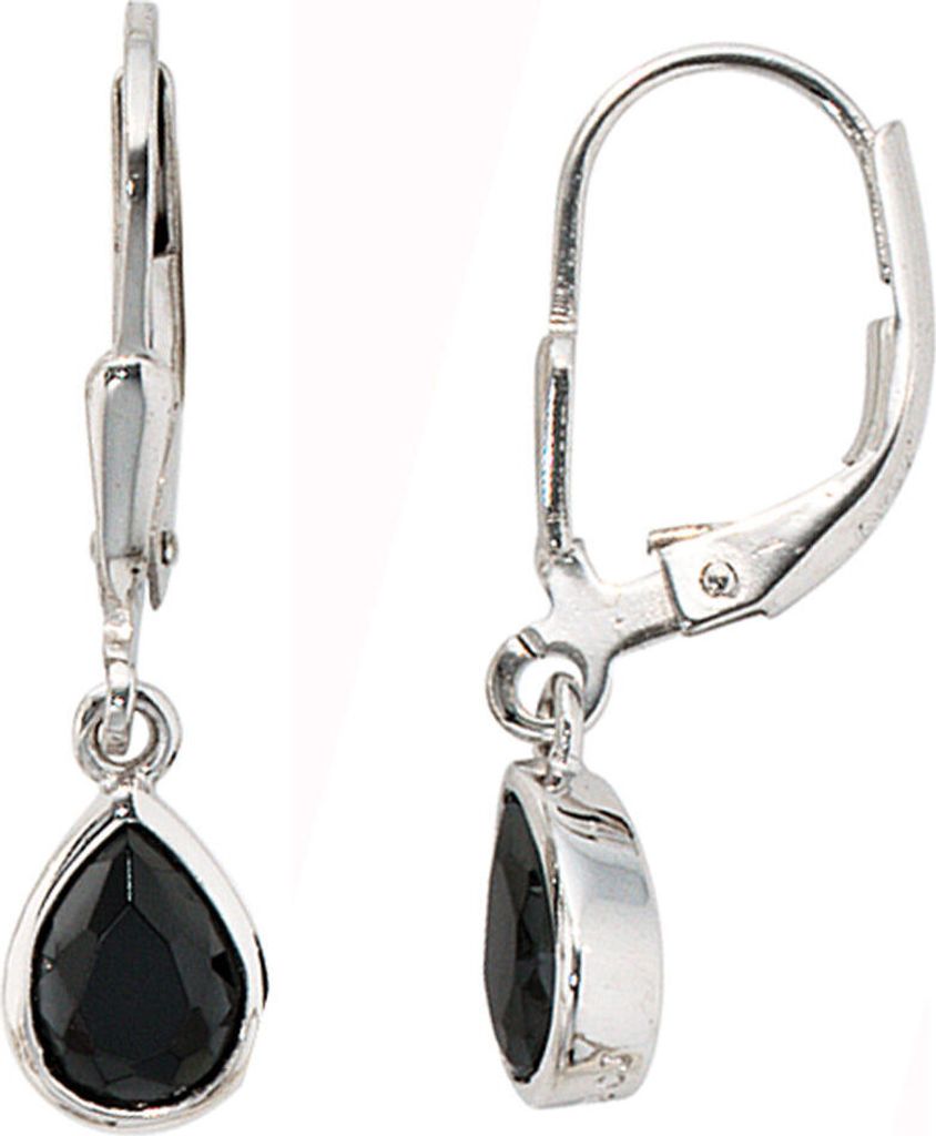 Ohrringe Ohrhänger Boutons mit Zirkonia Tropfen schwarz 925 Silber Damen