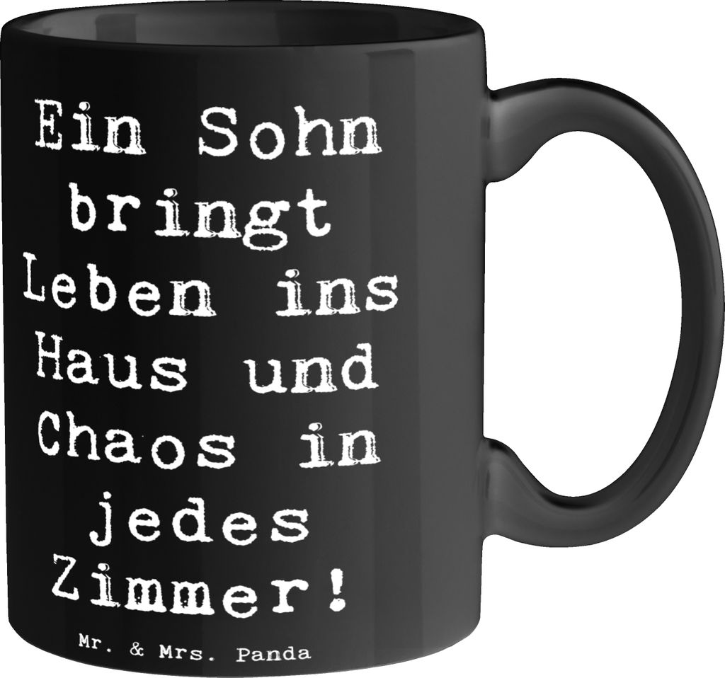 Mr. & Mrs. Panda Kaffeetasse Spruch Lebhafter Sohn - Schwarz - Geschenk, Weihnachten, Kaffeebecher, Familie, Stolz, Tasse, Chaos, Abenteuer, Teetas...