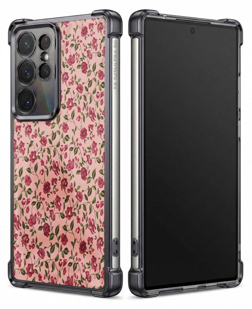 Personalisierte Hülle mit Bild für Samsung Galaxy S26 Ultra Elektroplattiert TPU Stoßdämpfer Handyhülle mit Hülle mit rosa Blumenmuster