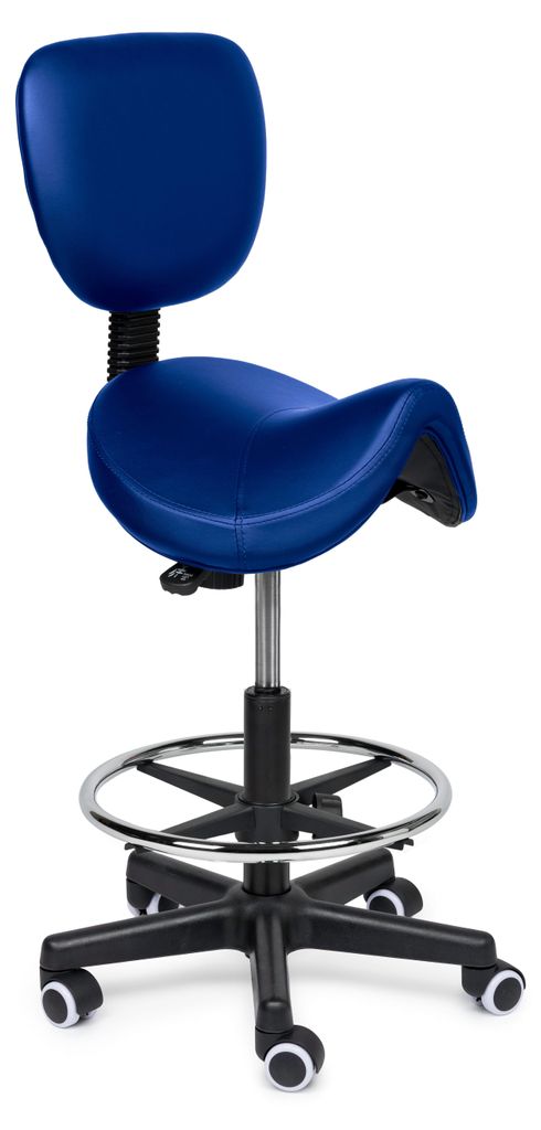 Premium Sattelhocker mit Lehne Blau Auf Räder - Standard (50-68cm) / mit Fußstütze / Lagerräder