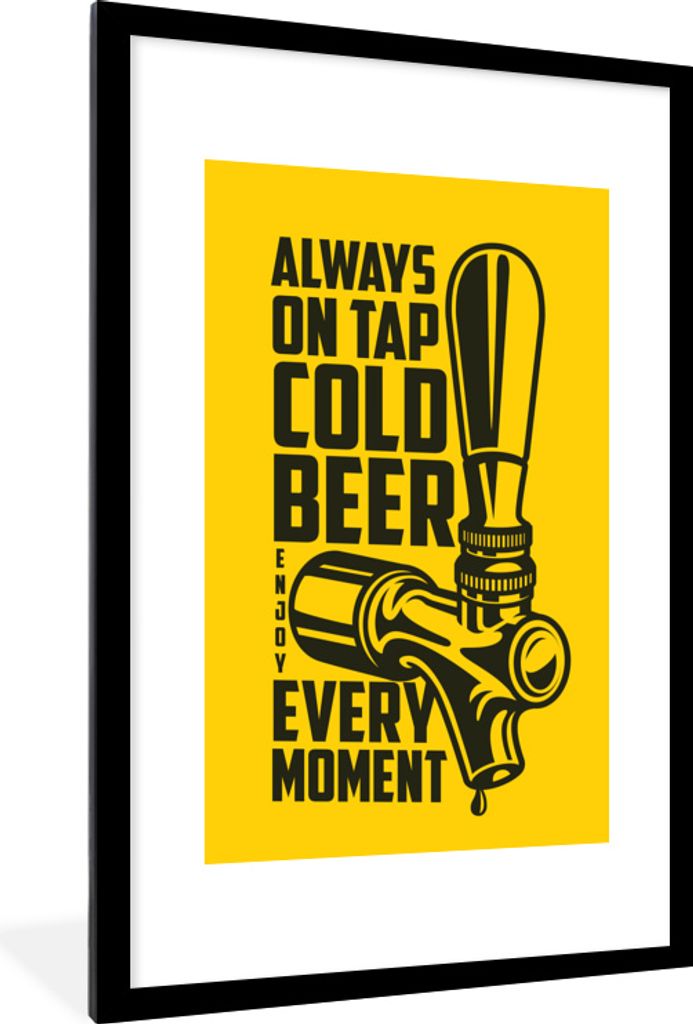 MuchoWow MuchoWow Gerahmtes Poster Vintage - Sprichwörter - 'Immer ein kaltes Bier vom Fass, genieße jeden Augenblick' - Zitate 60x90 cm - Po...