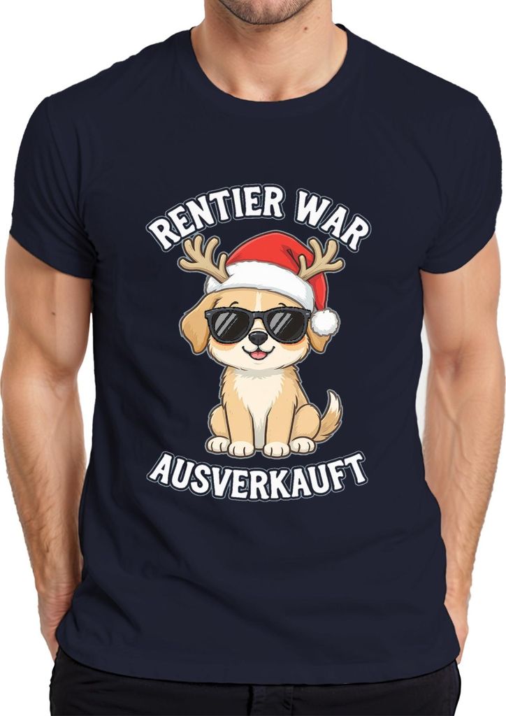 Rentier war t Hund Sonnenbrille Weihnachten Lustig Herren T-Shirt, Navy, L