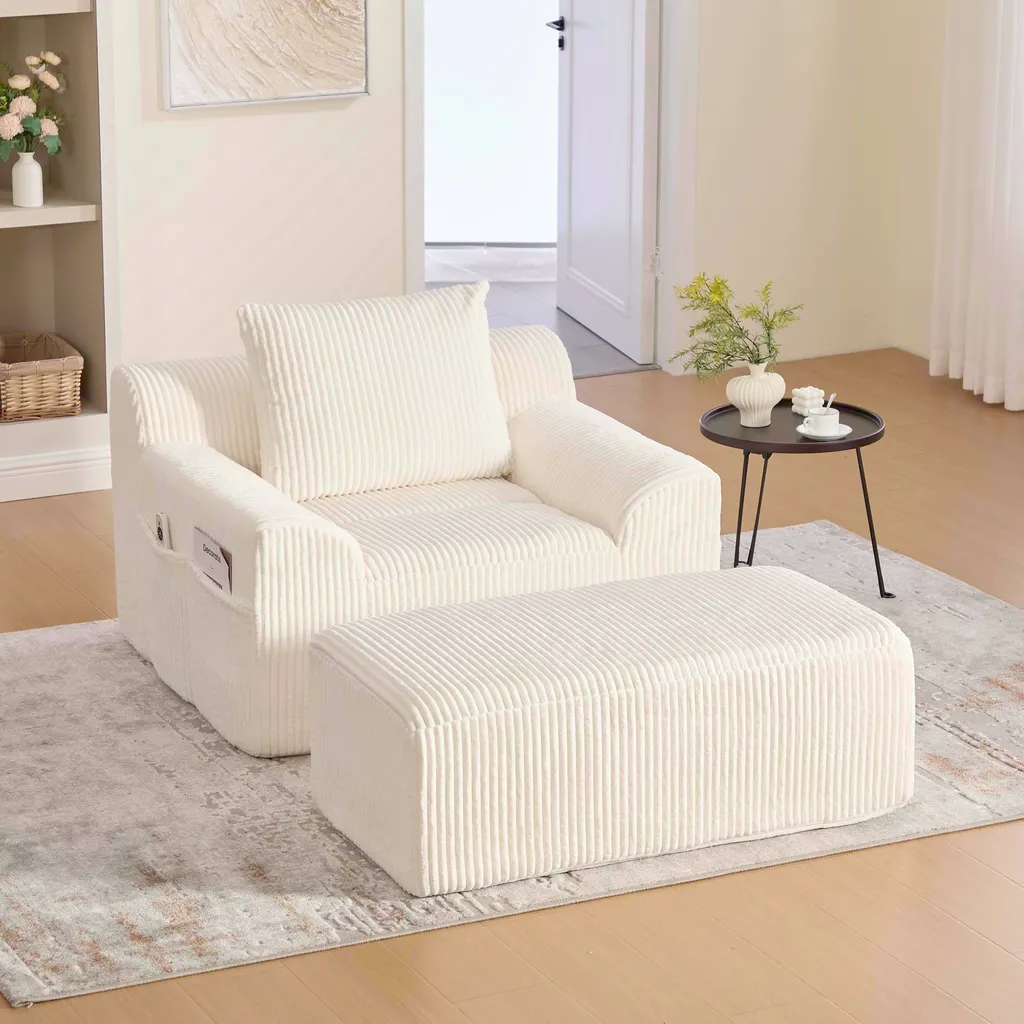 Fauteuil relax rembourré beige sans montage avec rangements latéraux