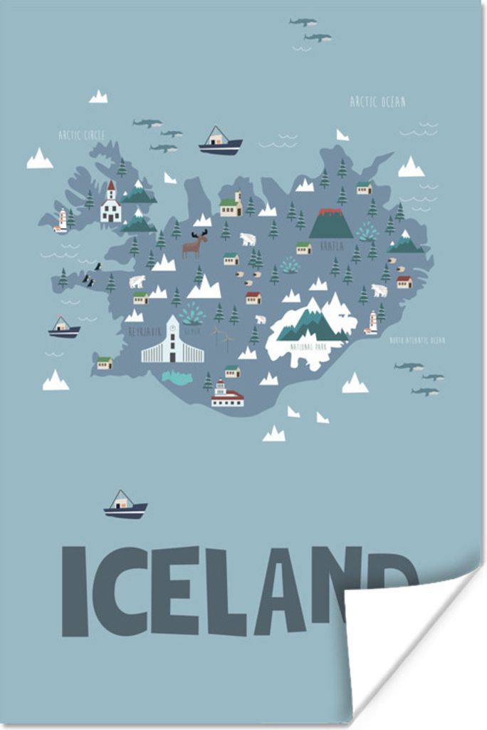 MuchoWow Poster Karte von Island - Kinder 40x60 cm - Plakate für die Wand - Poster Babyzimmer