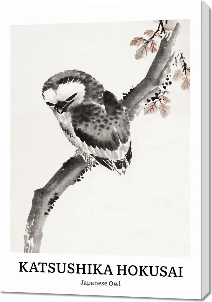Hokusai Japanese Owl Quadro 70x100 | Arte Giapponese Vintage Salotto