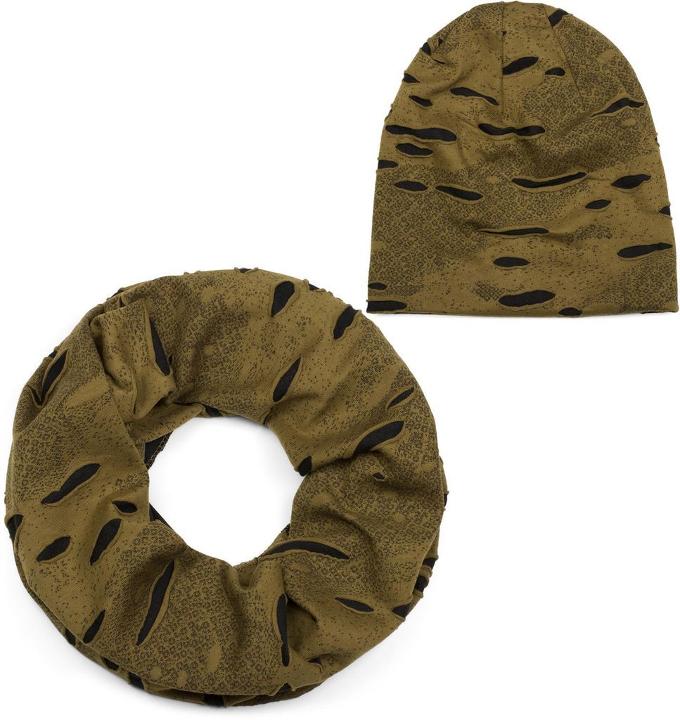 styleBREAKER Loop Schal und Beanie Mütze Set im Destroyed Vintage used Look, Uni 01018209