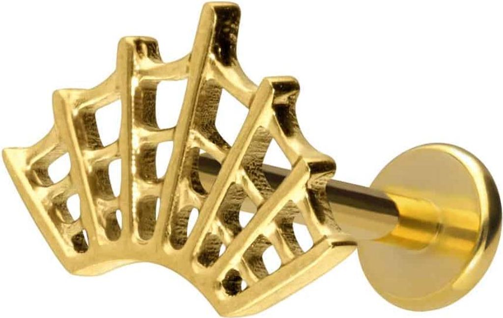 Ohrpiercing, Nasenpiercing Titan Labret mit Innengewinde SPINNENNETZ Gold Stablänge: 7mm | Stabstärke: 1,6mm