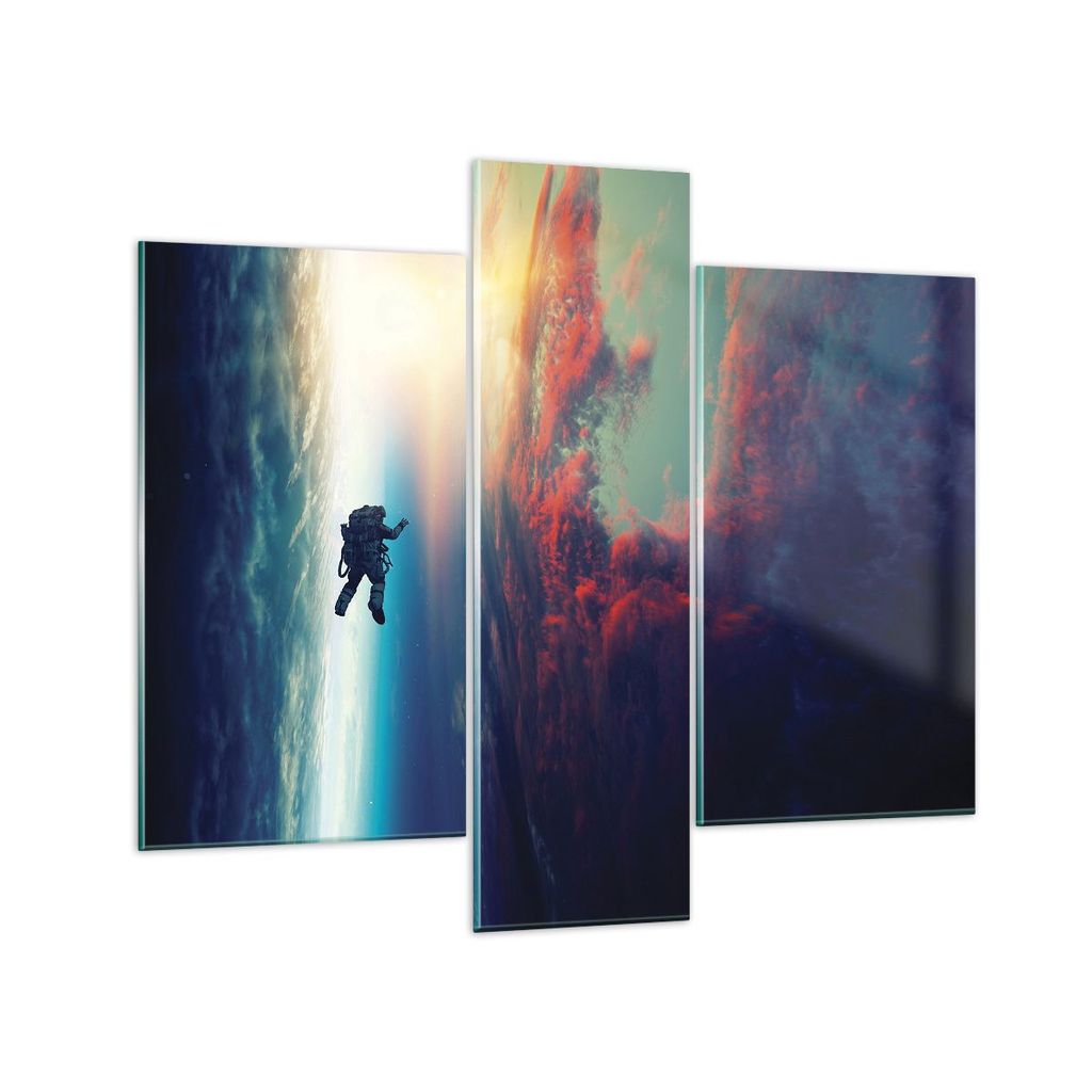 Bilder auf glas - 3 Teile - Kosmos Astronaut Planet - 95x80cm - Glasbilder - Wandbilder - Bilder - zum Aufhängen bereit - Wanddekoration aus Glas ...