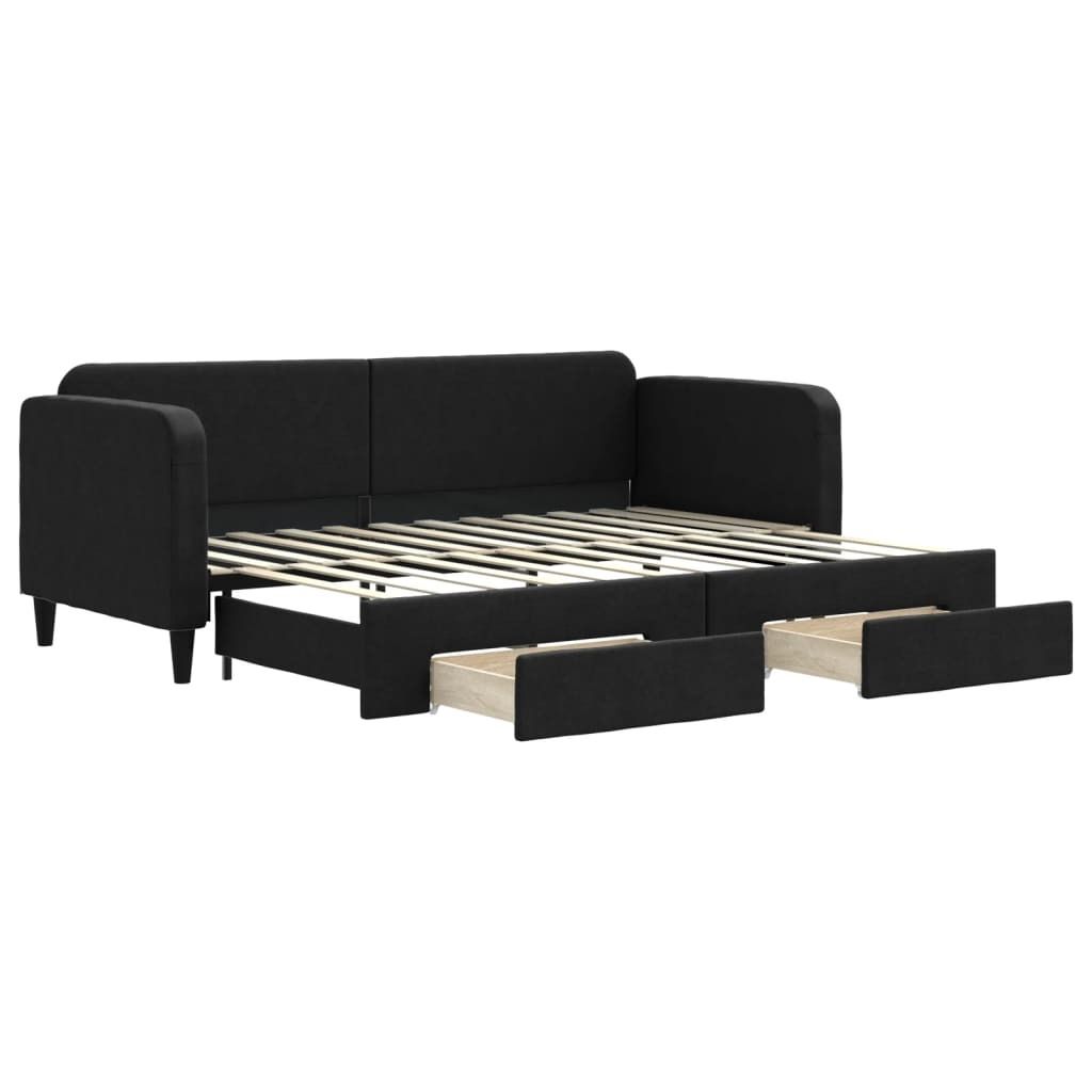 "SALE 2026" Tagesbett Einzelbett - Gästezimmer - Ausziehbar mit Schubladen Schwarz 80x200 cm Stoff - Polsterbett Klassische Betten DE9137535