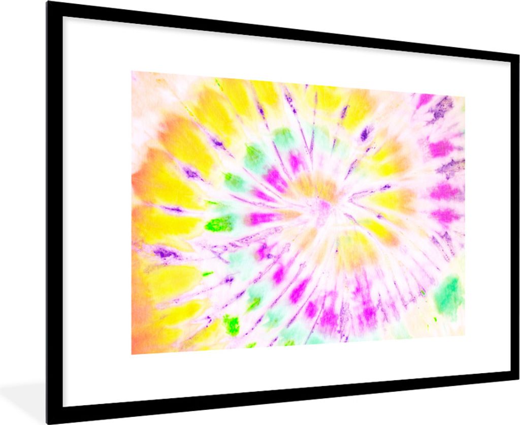 MuchoWow Gerahmtes Poster Sommer - Krawattenfärbung - Gelb 90x60 cm - Poster mit Schwarzem Bilderrahmen Wandposter Rahmen Foto Bilder - Wanddeko...