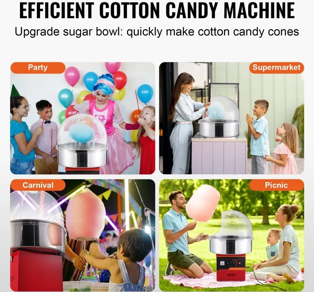 Machine à barbe à papa électrique 1000 W avec bulle et bol inox rouge