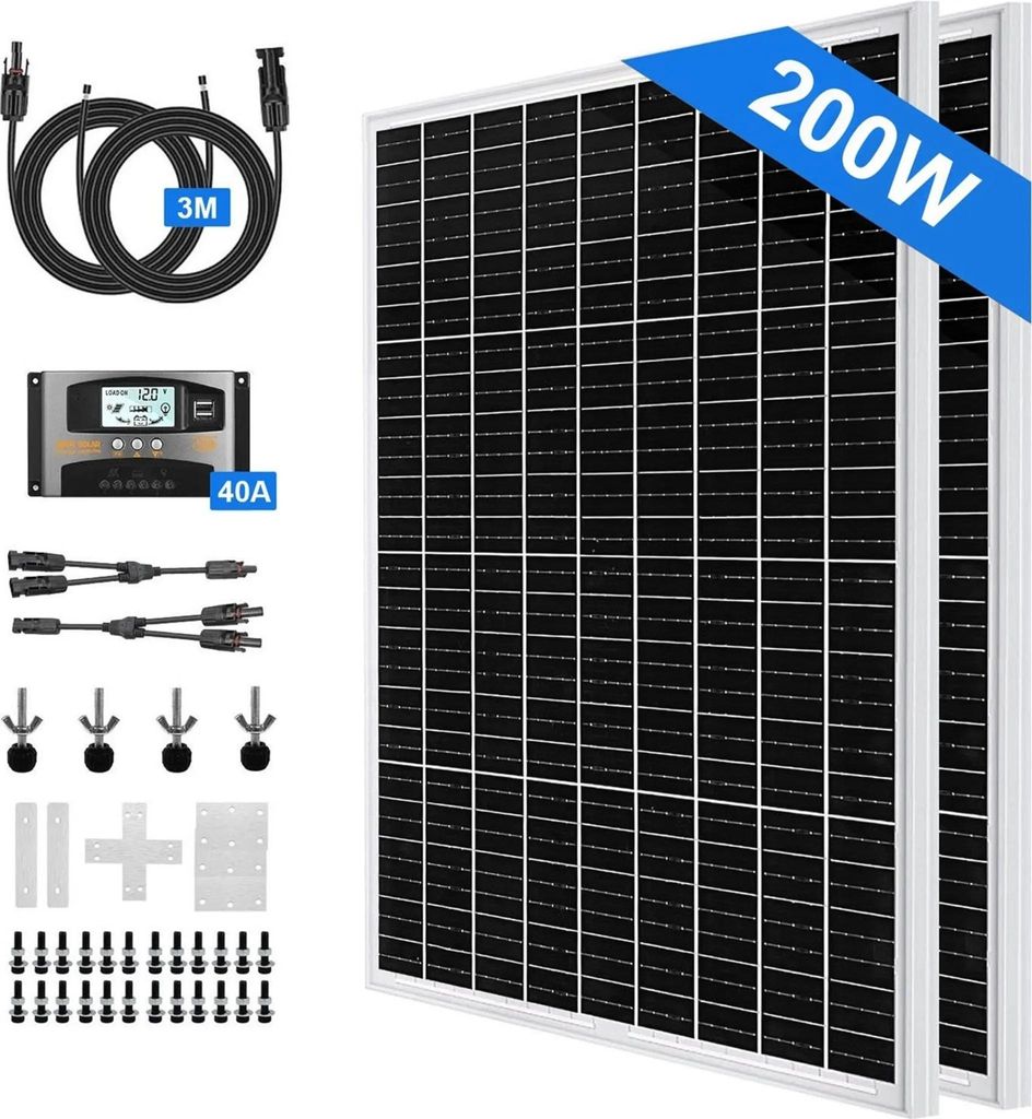 200W Solarpanel Kit 2x100W Solar Set 12V Monokristallin Produktbild 