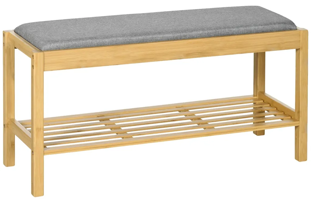 Étagère à chaussures en bambou 90x30x46 cm - Banc de rangement naturel