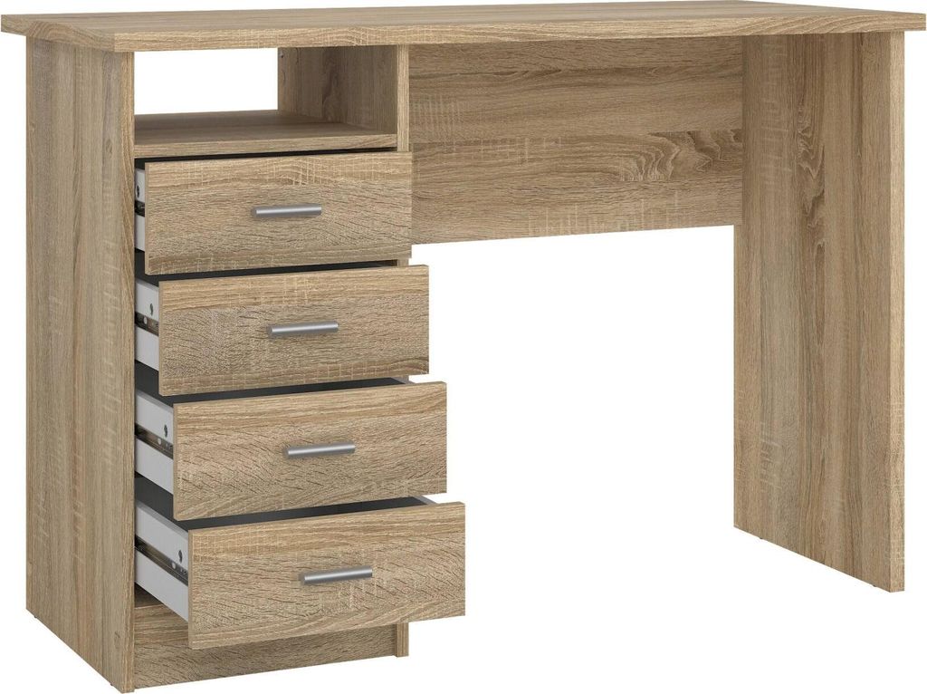 Schreibtisch mit vier Schubladen, Eichenfarbe, 110 x 76 x 48 cm