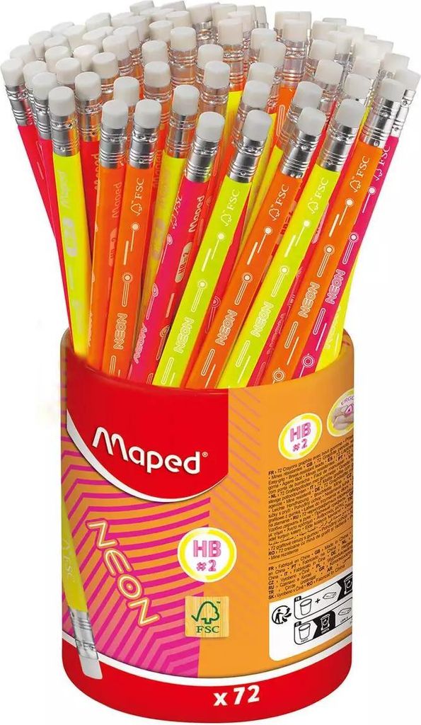 Maped 853789FC Maped crayon NEON, avec gomme, HB, boîtier Image du produit 