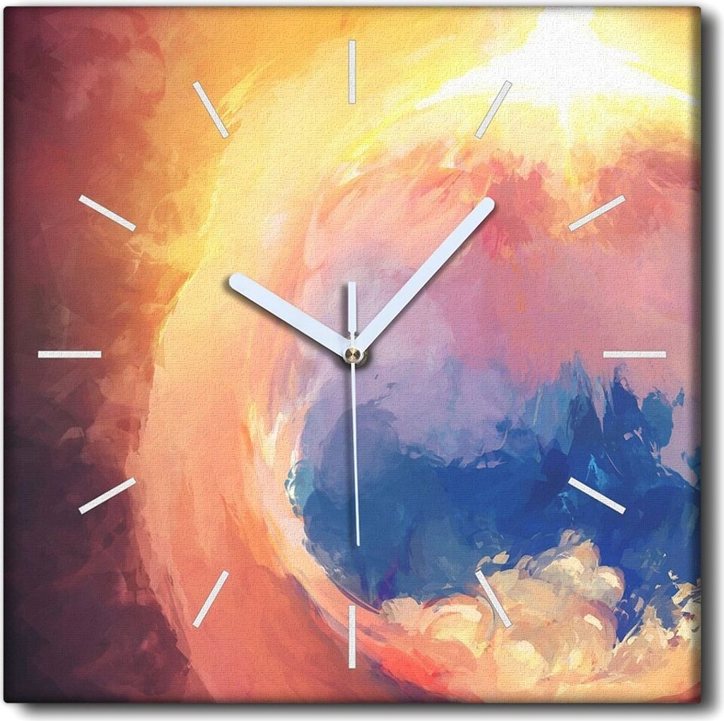 Coloray Uhr auf Leinwand 30x30 cm Wand Uhr Dekoration Wohnzimmer Segeltuch weiße Zeiger -Fantasie-Feuerwolken