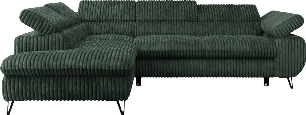 Ecksofa Sofa Grün, Wohnlandschaft L-Form mit Schlaffunktion Produktbild 