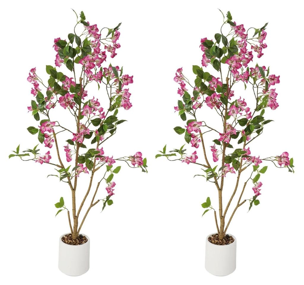 Künstlicher Bougainvillea-Baum - 2 Stück Bodenpflanze - 120 cm - Im Topf - Für Innenbereich - Kunststoff - Rosenrot