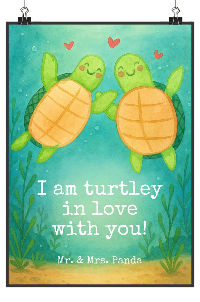 Mr. & Mrs. Panda Bild Schildkröten Paar Design DIN A1 - Weiß - Geschenk, für Freundin, Plakat, Valentinstag, Hochzeitstag, wandkunst, Mitbringse...
