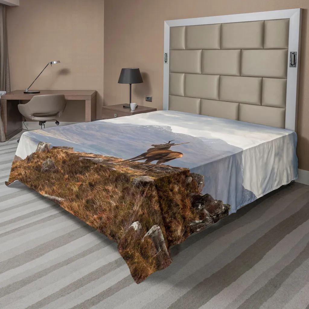 Drap Plat Décoratif Imprimé Cerf Western Ross 244 x 205 cm Marron et Blanc