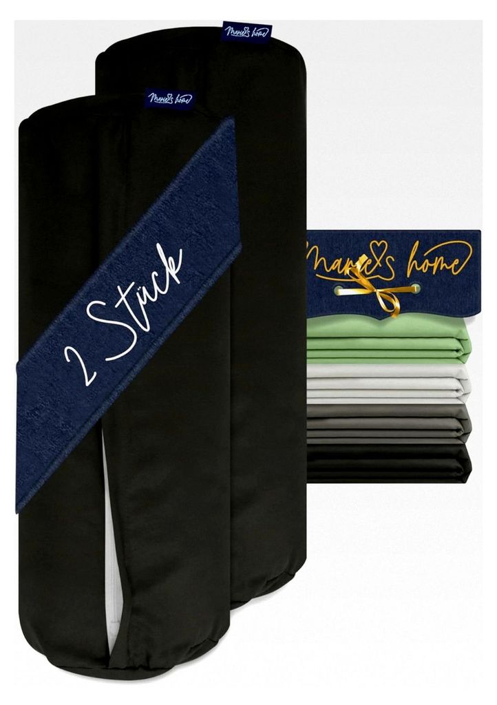2 Stück Kissenbezug 40 x 15 cm für Nackenrolle, schwarz