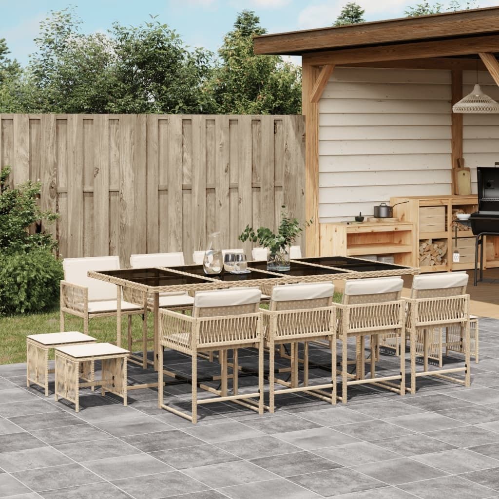 ZMH 13-tlg. Garten-Essgruppe mit Kissen Beige Poly Rattan