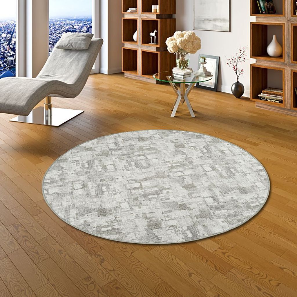 Feinschlingen Velour Teppich Strong Hellgrau Trend Rund, Größe:133 cm Rund