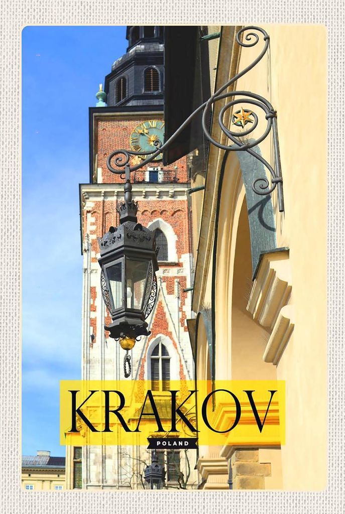 vianmo Holzschild 18x12 cm Krakow Polen Kirche Laterne Innenstadt Bildmotiv Reisemotiv Abenteuer Reisen