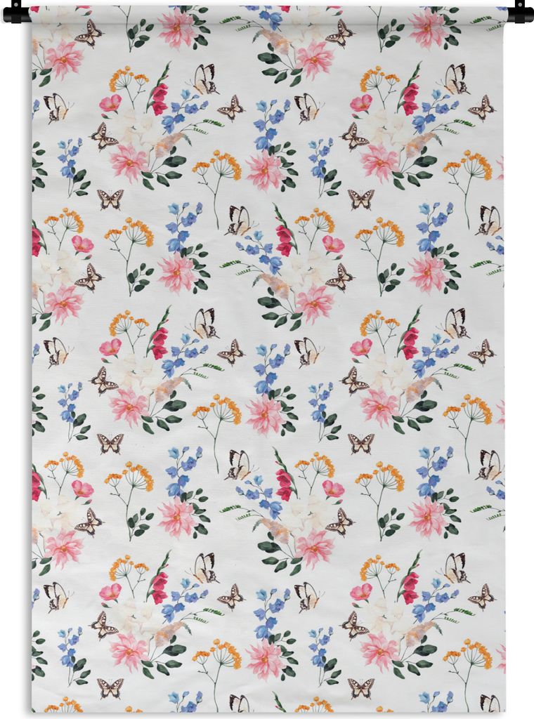 MuchoWow Wandteppich Wandbehang Blumen - Schmetterling - Pastell 120x180 cm Tapisserie Dekoration Wandtuch - Schlafzimmer - Dekorationen für das...