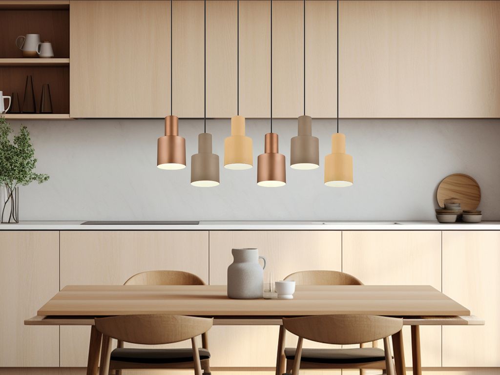 Trio Leuchten - Modern Hängelampe I Pendellampe I Pendelleuchte aus Bronze mit Taupe und Beige, 6-flammig – Ans I Wohnzimmer I Schlafzimmer - St...