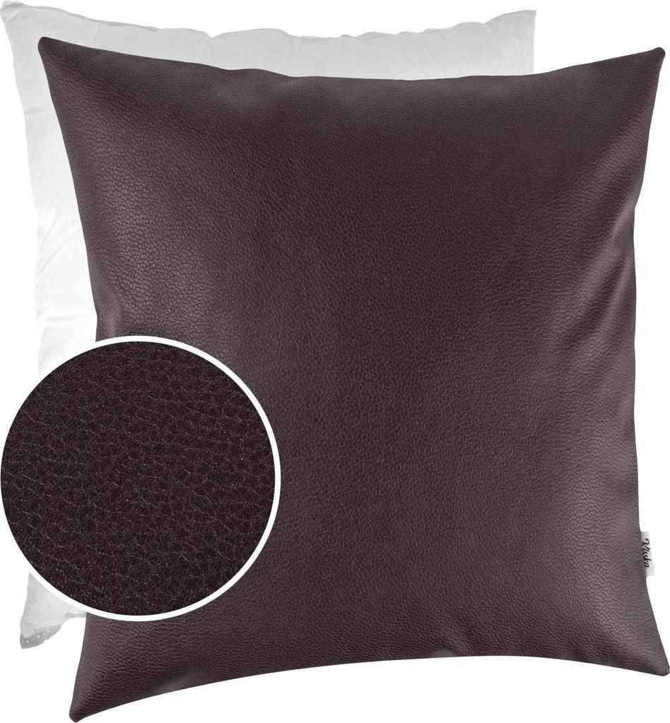 Dekokissen mit Füllung KUMO 50x50cm atmungsaktive Kunstleder Kissenbezug mit Reißverschluss Einfarbig Leder-Optik UNI Braun